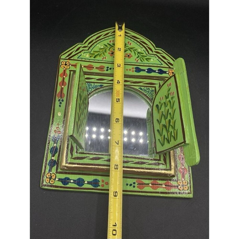Green Mirror Moroccan Mirror Artisanal Wall Home Mirror Double Door Mirror 9”x6” - Picture 6 of 11